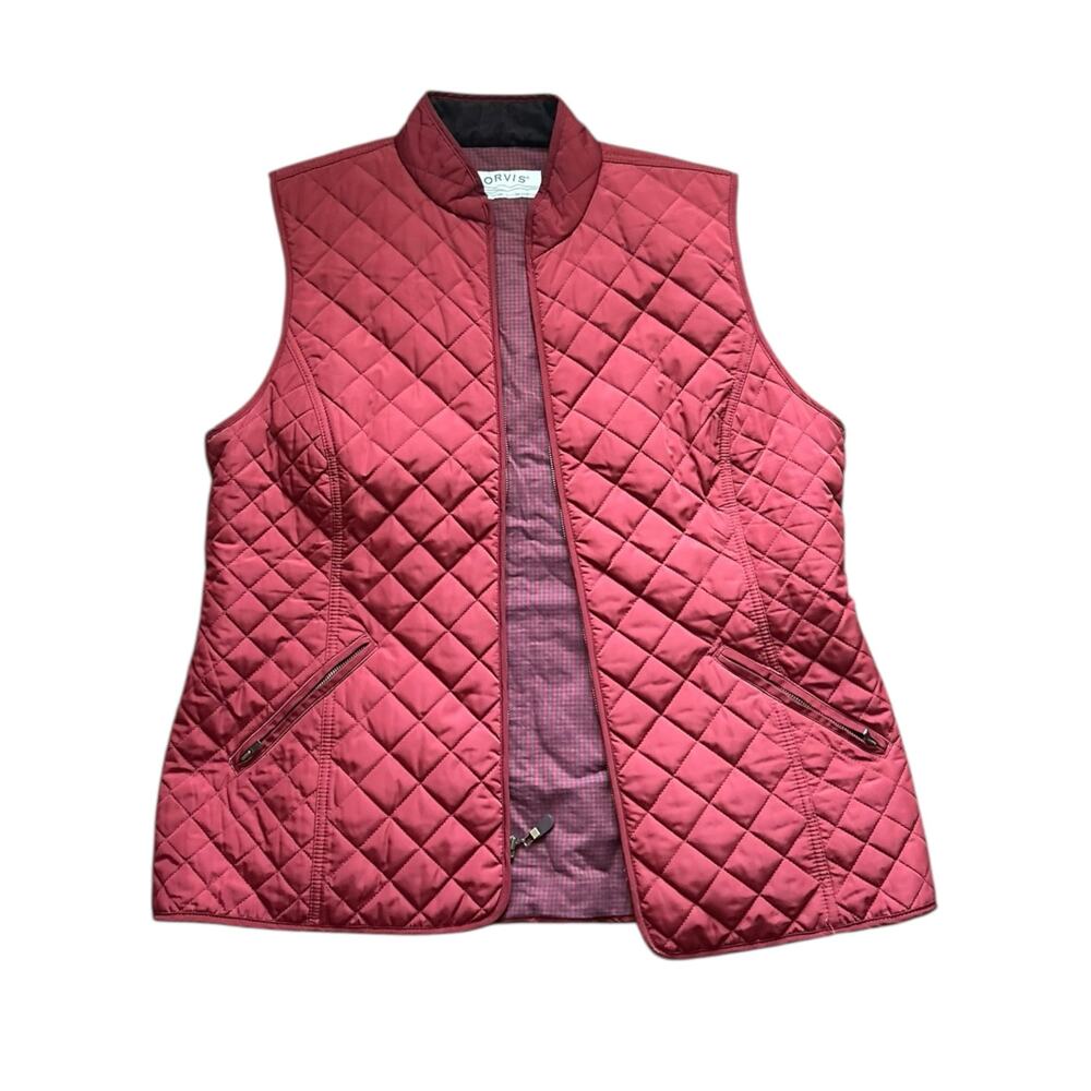 Orvis Women’s Red Quilted Zip Up Vest Size Large